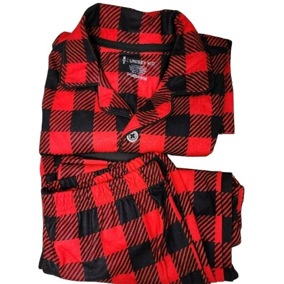 PajamaGram Other - Kids PajamaGram Fleece 2 Piece Red Buffalo Plaid Button Down Pajama Set Sz 8/Med